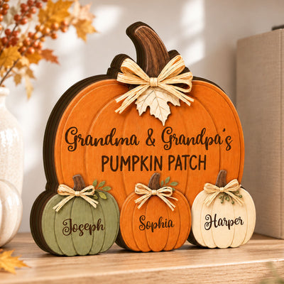 Cozy Rustic Fall Vibe Grandpa Grandma's Pumpkin Patch - Personalized Wooden Block Plaque - Fall Decor For Grandparents