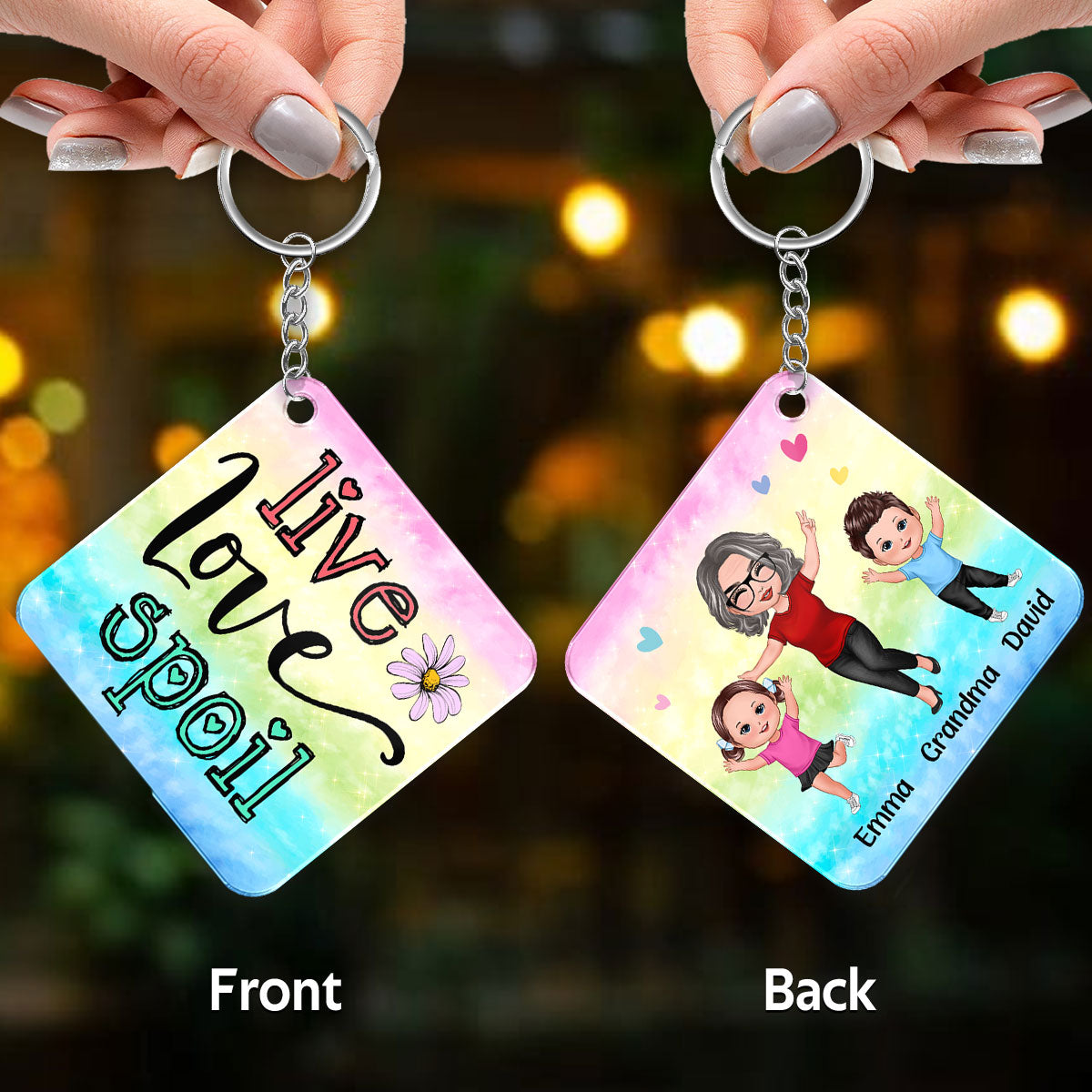 Live Love Spoil Grandma Grandkids Personalized Acrylic Keychain