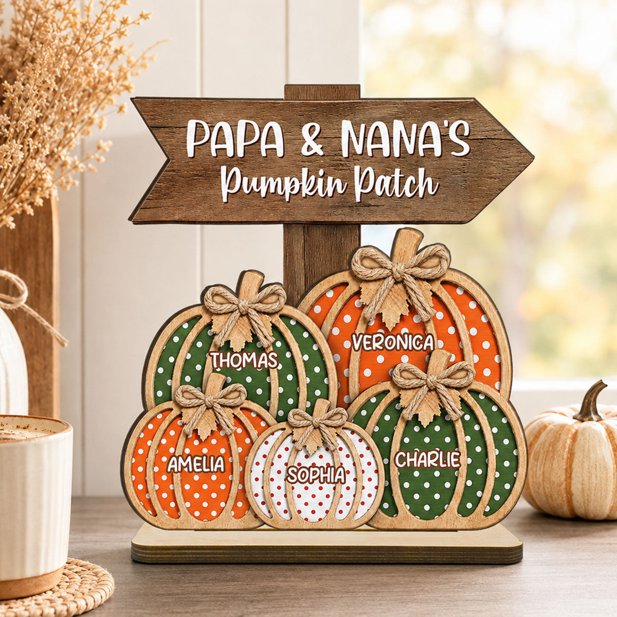 Fall Season Polka Dot Grandma's Pumpkin Patch - Personalized 2-Layered Wooden Plaque - Fall Decor For Grandma, Grandparents