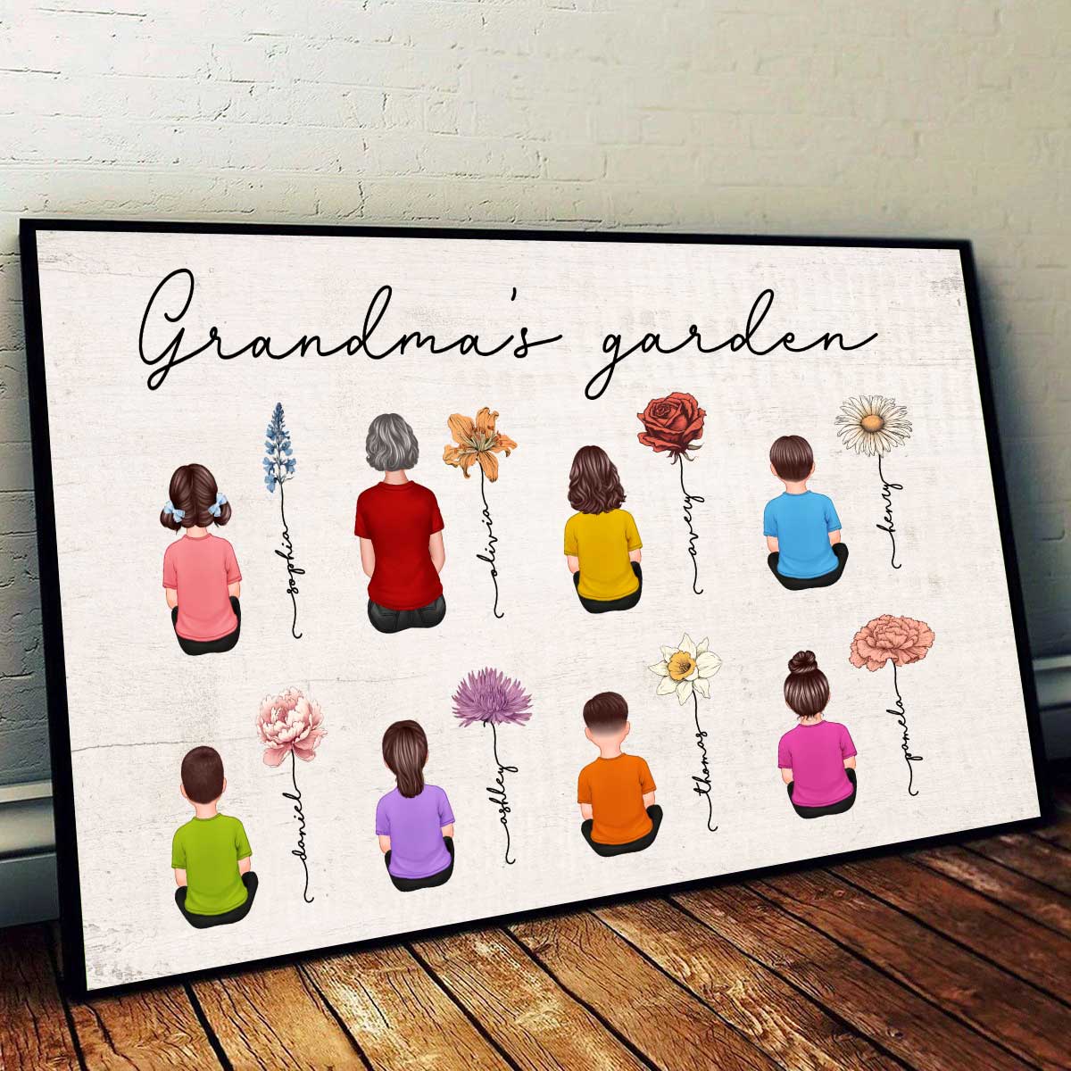 Grandma Mom Auntie Garden Vintage Birth Month Flowers Mother‘s Day Gift Personalized Horizontal Poster