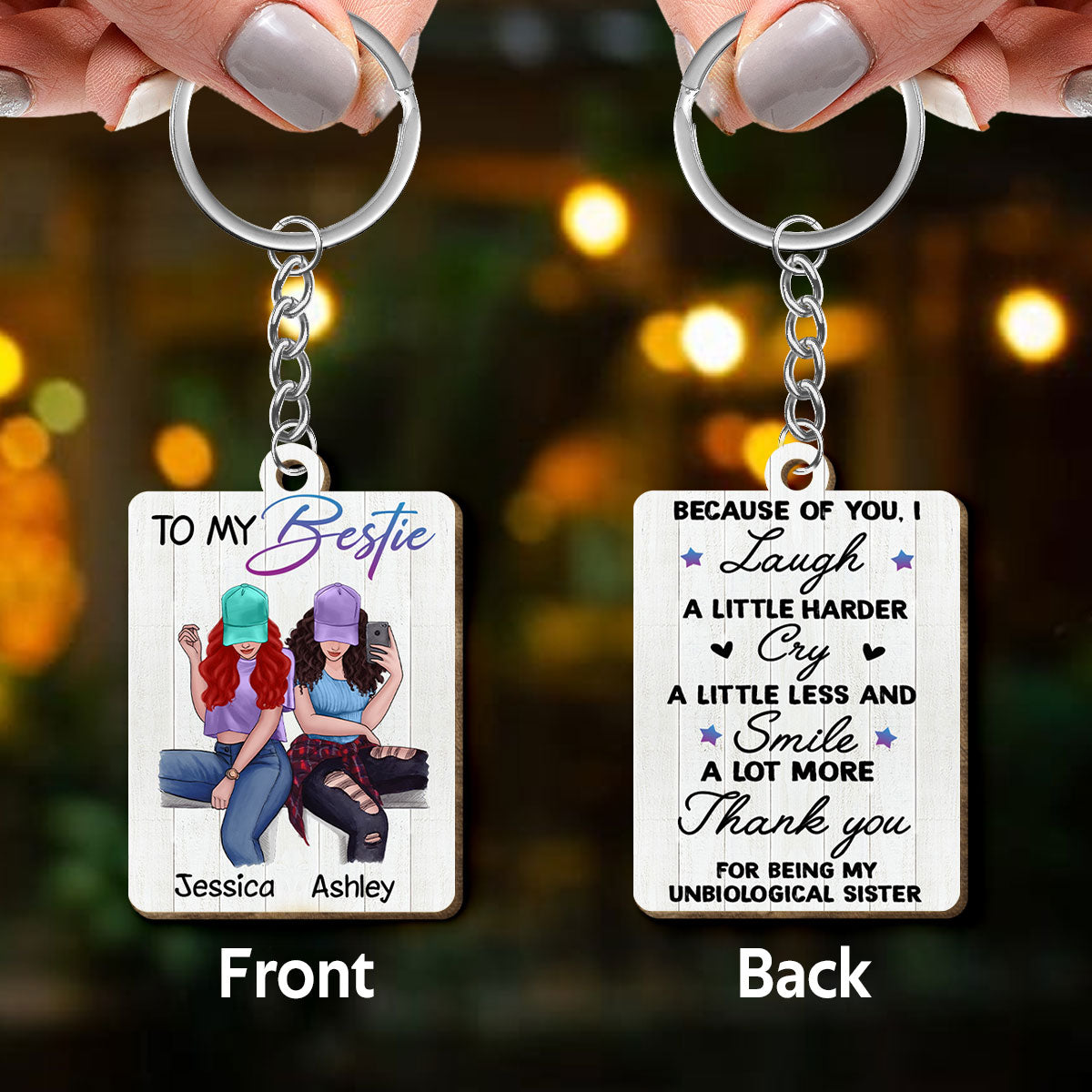 Selfie Besties To My Bestie Personalized Wooden Keychain
