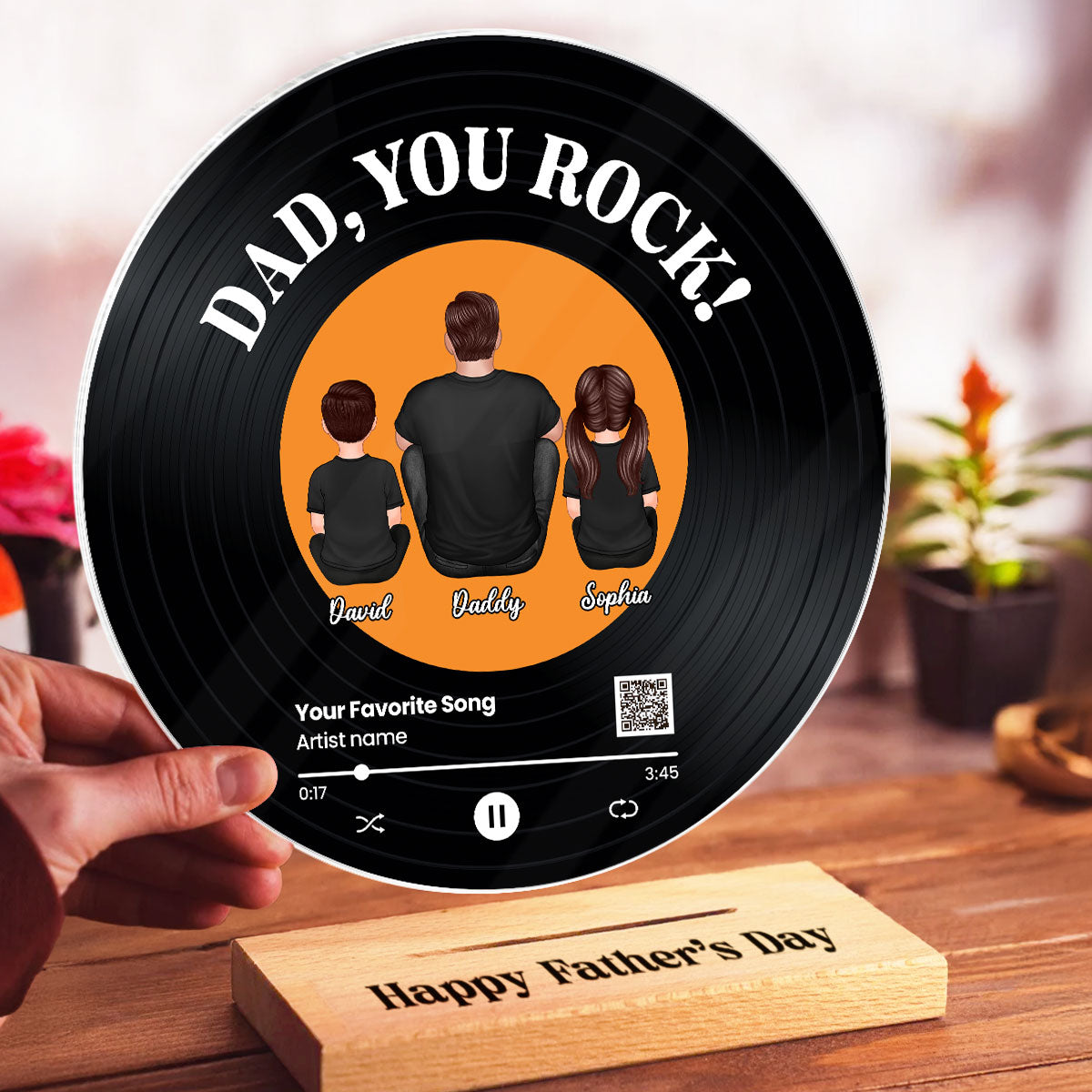 Dad You Rock Favorite Song Scannable QR Code Personalized Acrylic Record Plaque, Gift For Dad