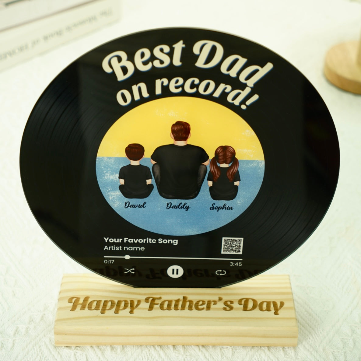 Retro Best Dad On Record Favorite Song Scannable QR Code Personalized Acrylic Record Plaque, Father's Day Gift For Dad