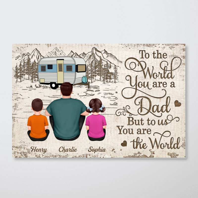 Camping Back View Dad And Kids Dogs Cats Sitting Personalized Horizontal Poster