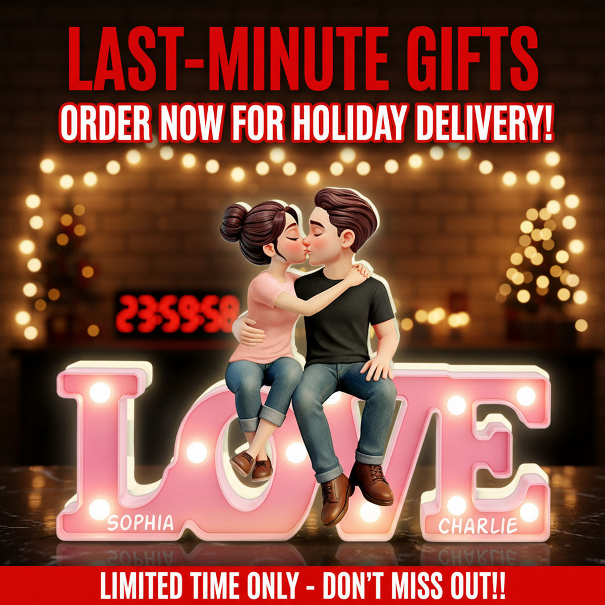 Everlasting LOVE Couple Sitting Kissing - Personalized Light Box - Valentine's Day Gift For Couple, For Him, For Her