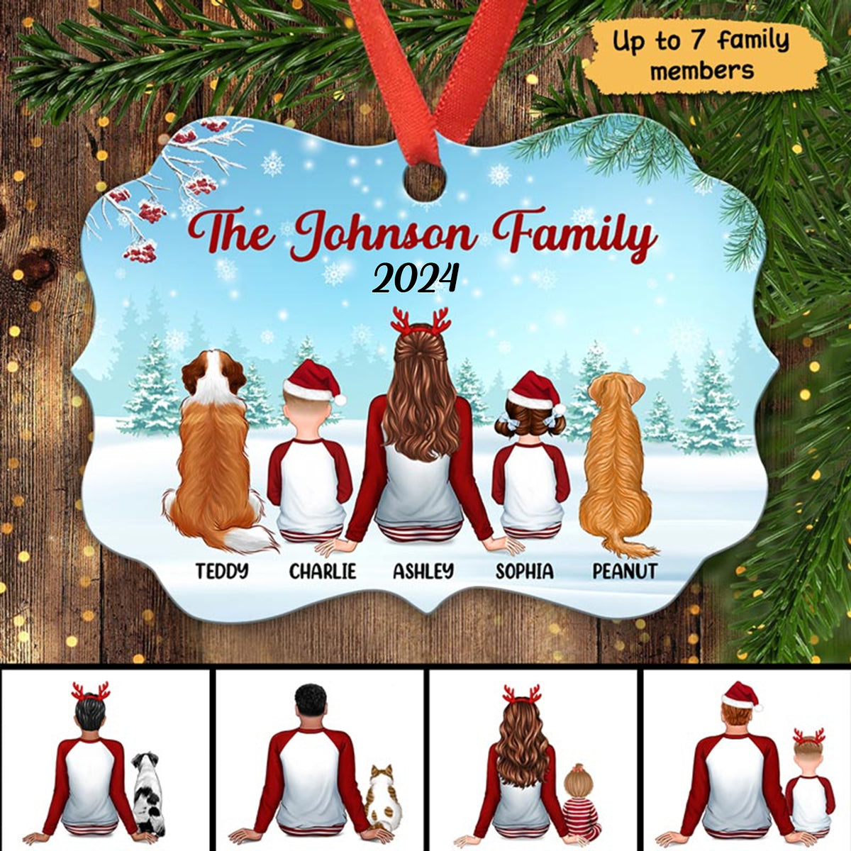Christmas Family Single Parent In Snow Back View Personalized Christmas Ornament