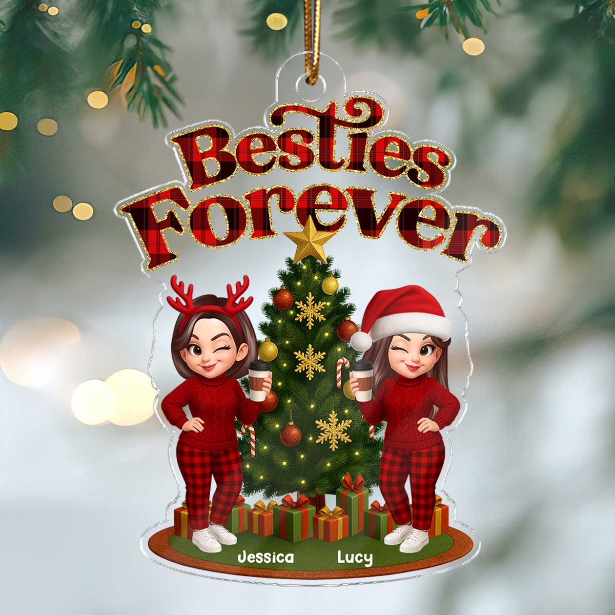 Christmas Pretty Besties Forever - Personalized Acrylic Ornament