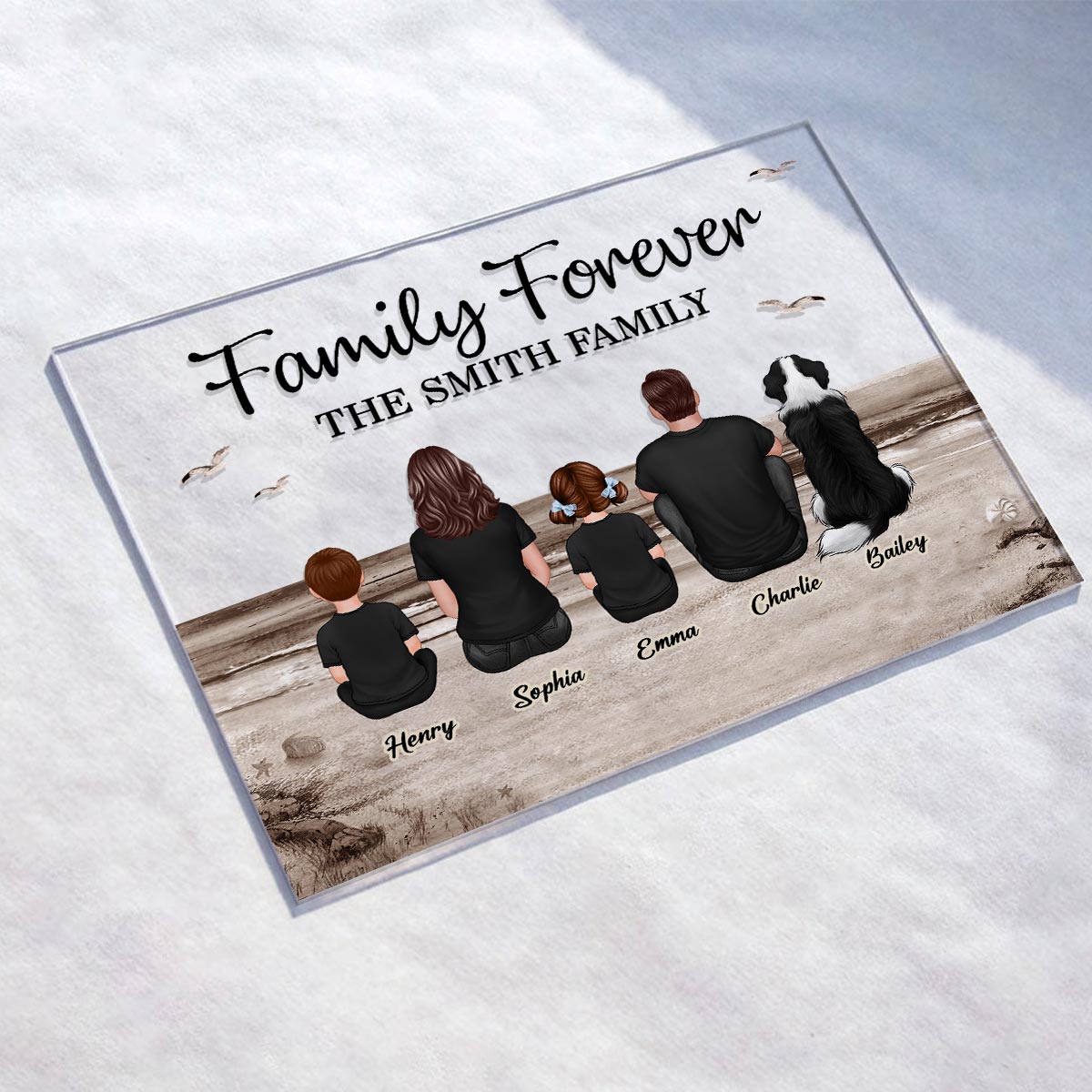 Retro Vintage Family Sitting Beach Landscape Personalized Acrylic Plaque