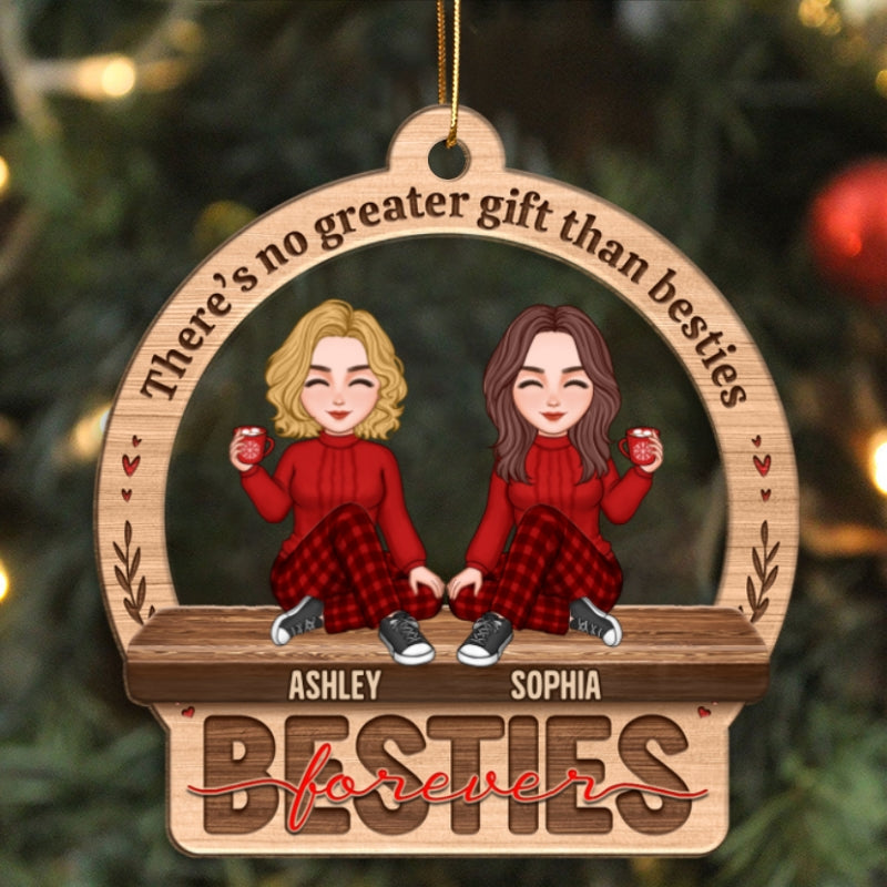 Besties Sisters Forever Cute Doll Women Personalized Custom Shaped Wooden Ornament