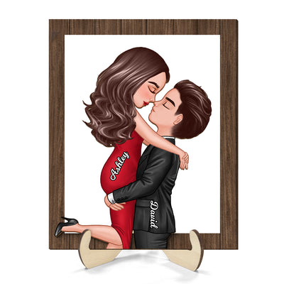 Couple Hugging Kissing Frame Personalized 2-layer Wooden Plaque, Gift For Him, For Her
