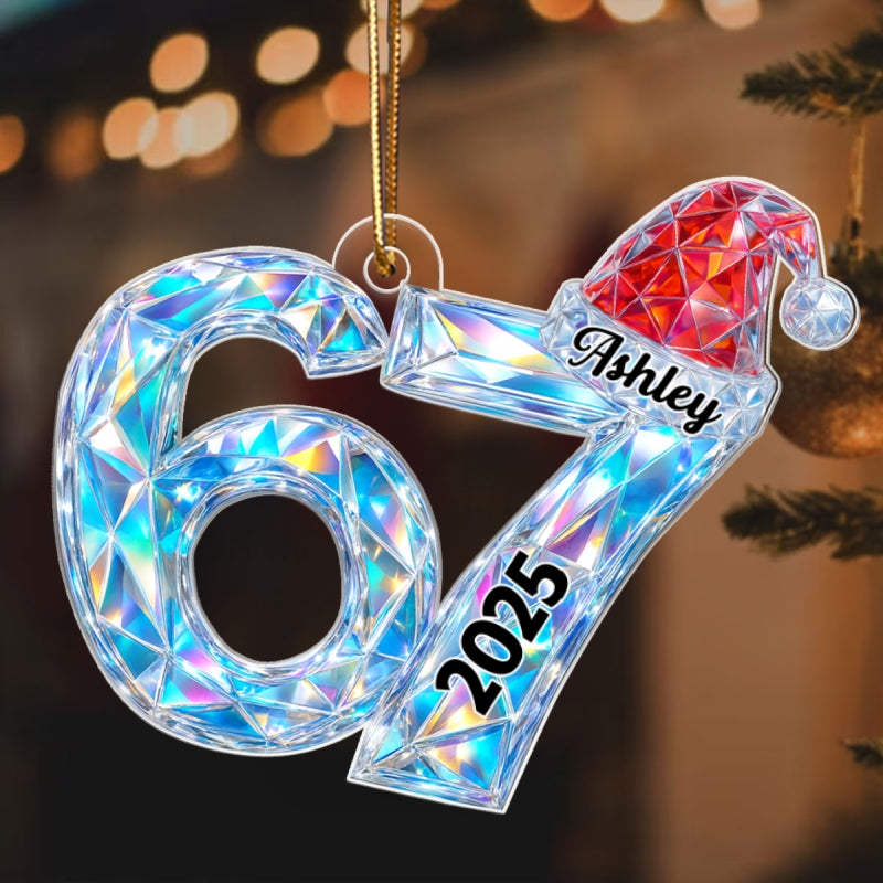 3D Crystal Effect Six Seven Viral Quote Gen Z Tiktok Trend - Personalized Acrylic Ornament - Christmas Gift for Kid, Grandkids