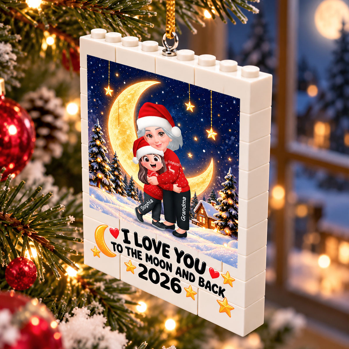 Endless Love Christmas Grandma Hugging Grandkids - Personalized Building Blocks Ornament - Gift For Grandma, Grandkids