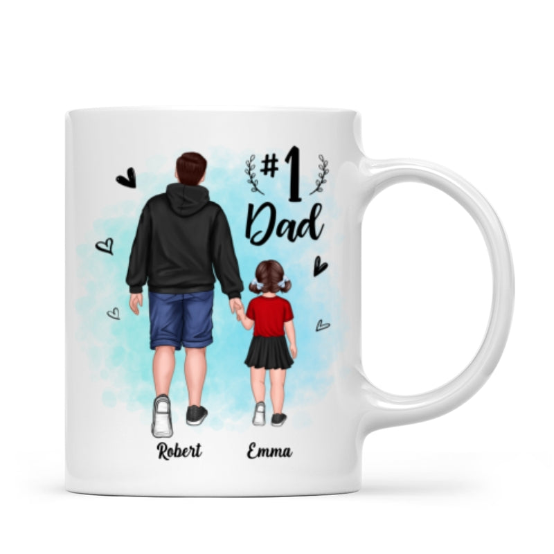 Watercolor Back View Dad And Son Daughter Kids Walking #1 Dad Personalized Mug