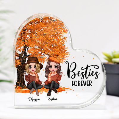 Fall Season Doll Besties Sitting Personalized Acrylic Heart Plaque