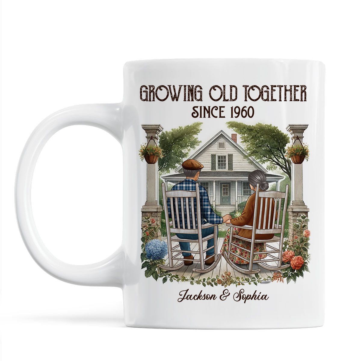 Old Couple Sitting On The Porch Growing Old Together Since Personalized Mug, Heartfelt Gift For Couple, For Him, For Her, Husband, Wife