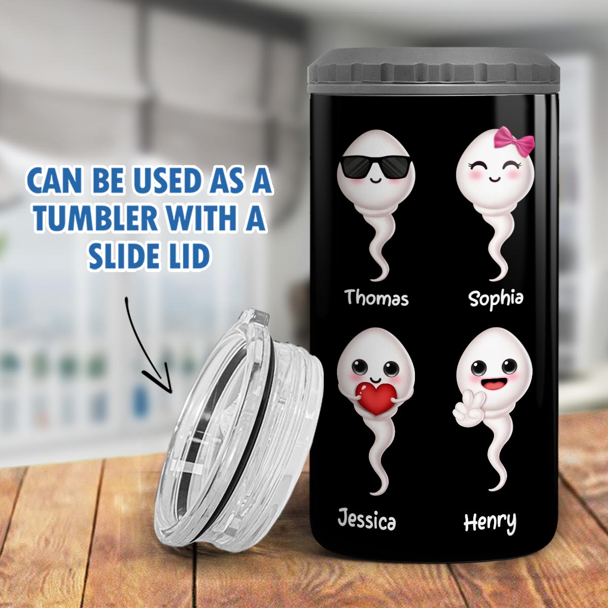 We Used To Live In Your Balls Cute Little Kids Personalized 4 In 1 Can Cooler, Funny Father's Day Gift For Dad