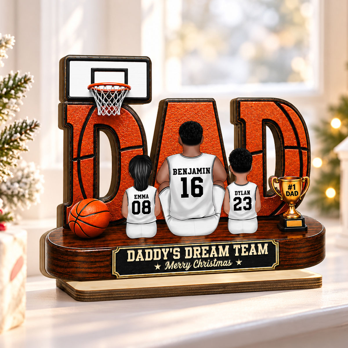 Basketball Dad Legend Daddy's Dream Team - Personalized 2-Layered Wooden Plaque - Christmas Gift For Dad, Husband, Basketball Players, Basketball Lovers