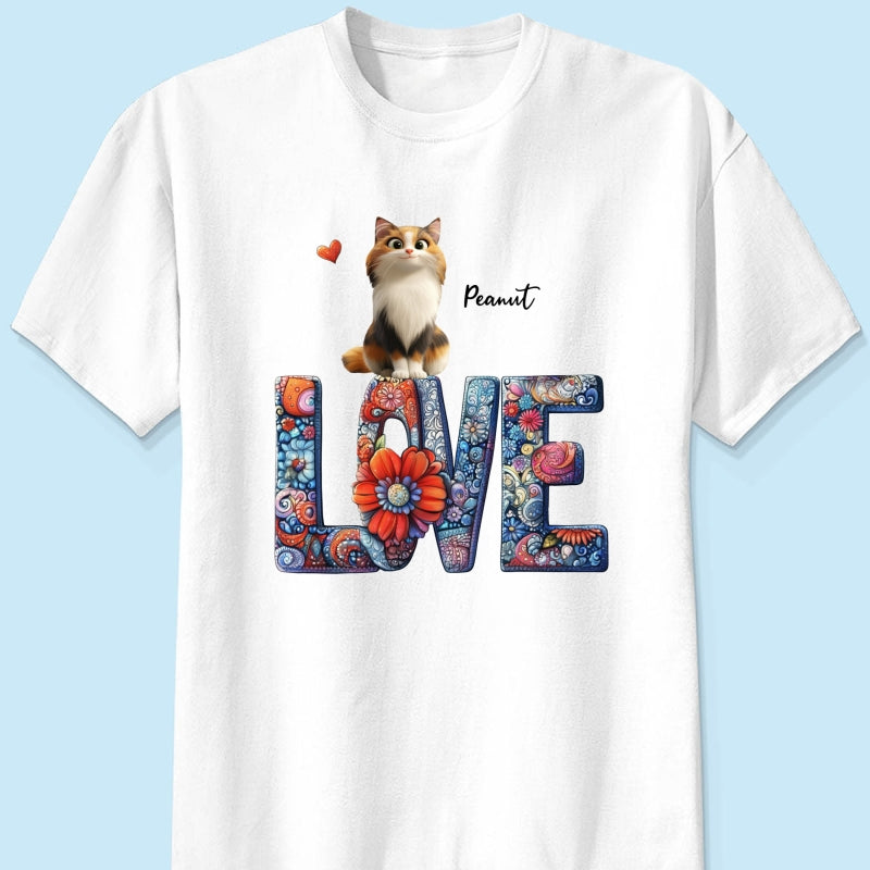 Love Mandala Pattern Cartoon Sitting Cats Personalized Shirt, Gift for Cat Moms