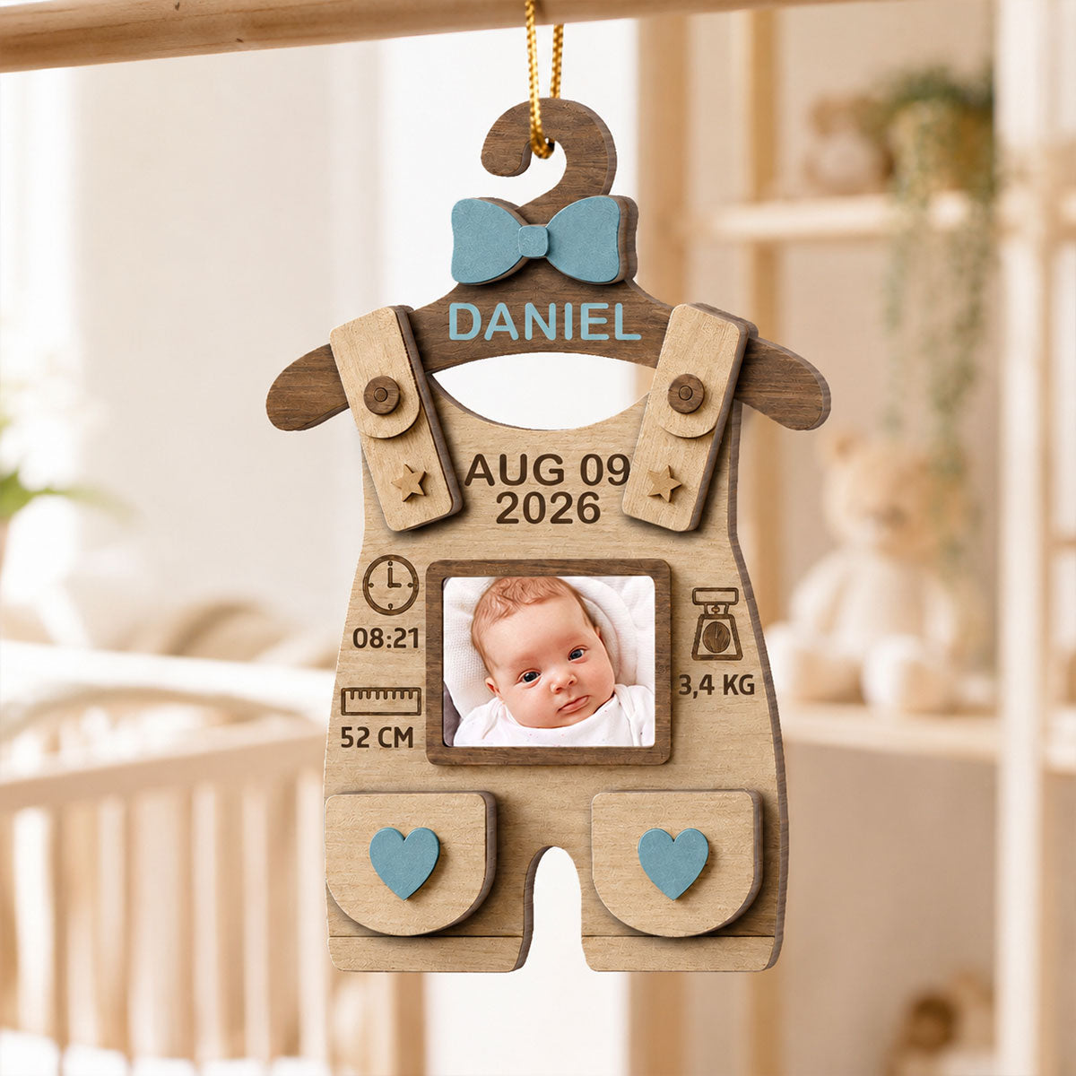 Baby First Christmas Birth Stats Birth Sign - Personalized 2-Layered Wooden Ornament - Baby Milestone Keepsake, Newborn Memory Photo, Birth Announcement