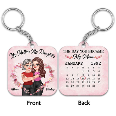 Cartoon Hugging Mother Daughter Calendar Date Personalized Acrylic Keychain