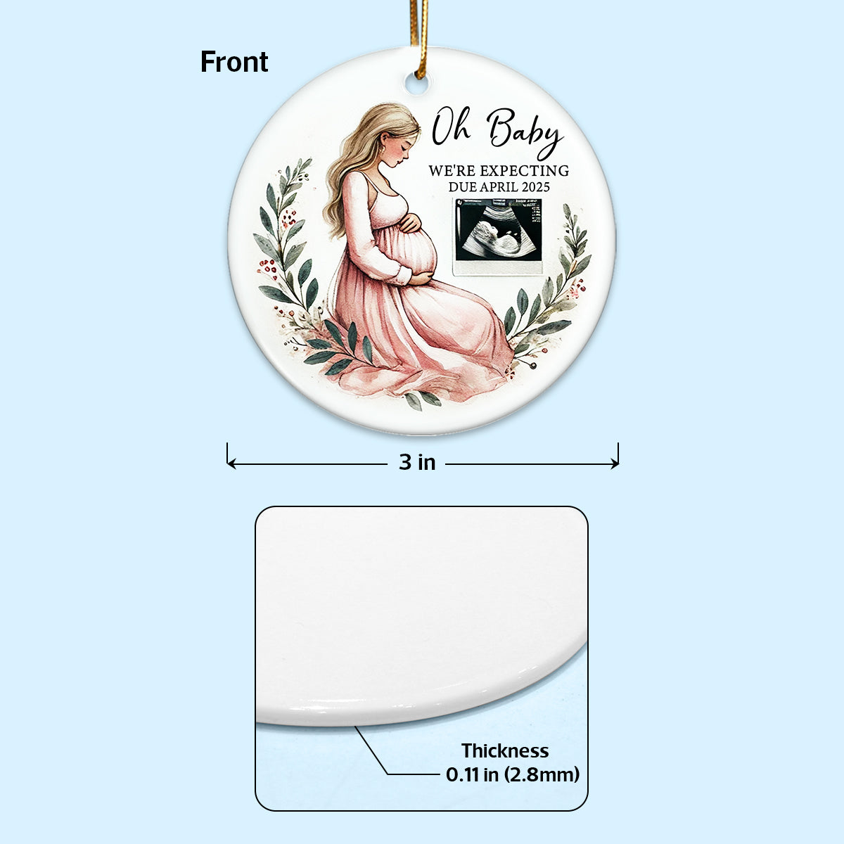 Oh Baby We're Expecting Pregnant Mom Baby Bump's Christmas Personalized Ceramic Ornament