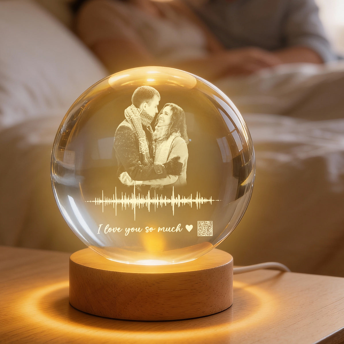 Custom Soundwave Art with QR Code - Personalized Crystal Ball LED Night Light - Heartfelt Anniversary Gift for Her, for Him