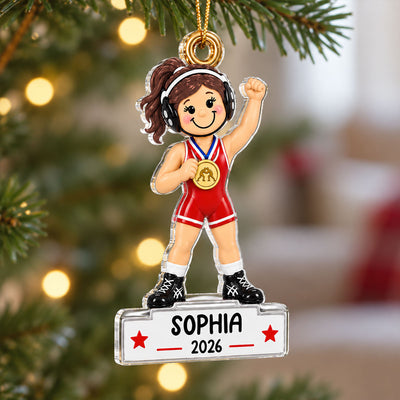 Wrestling Girl Champion 2D Flat - Personalized Acrylic Ornament - Gift For Daughter, Wrestling Keepsake, Wrestling Lovers Gift