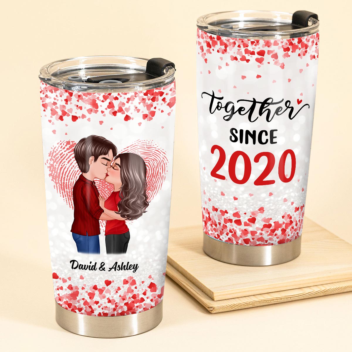 Hearts Flying Doll Couple Kissing  Anniversary Day Gift For Him For Her Personalized Tumbler