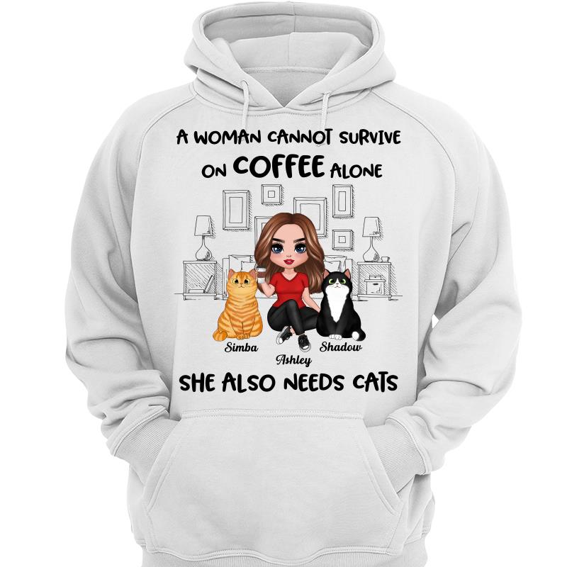 A Woman Cannot Survive On Coffee Alone She Also Needs Cats Personalized Shirt