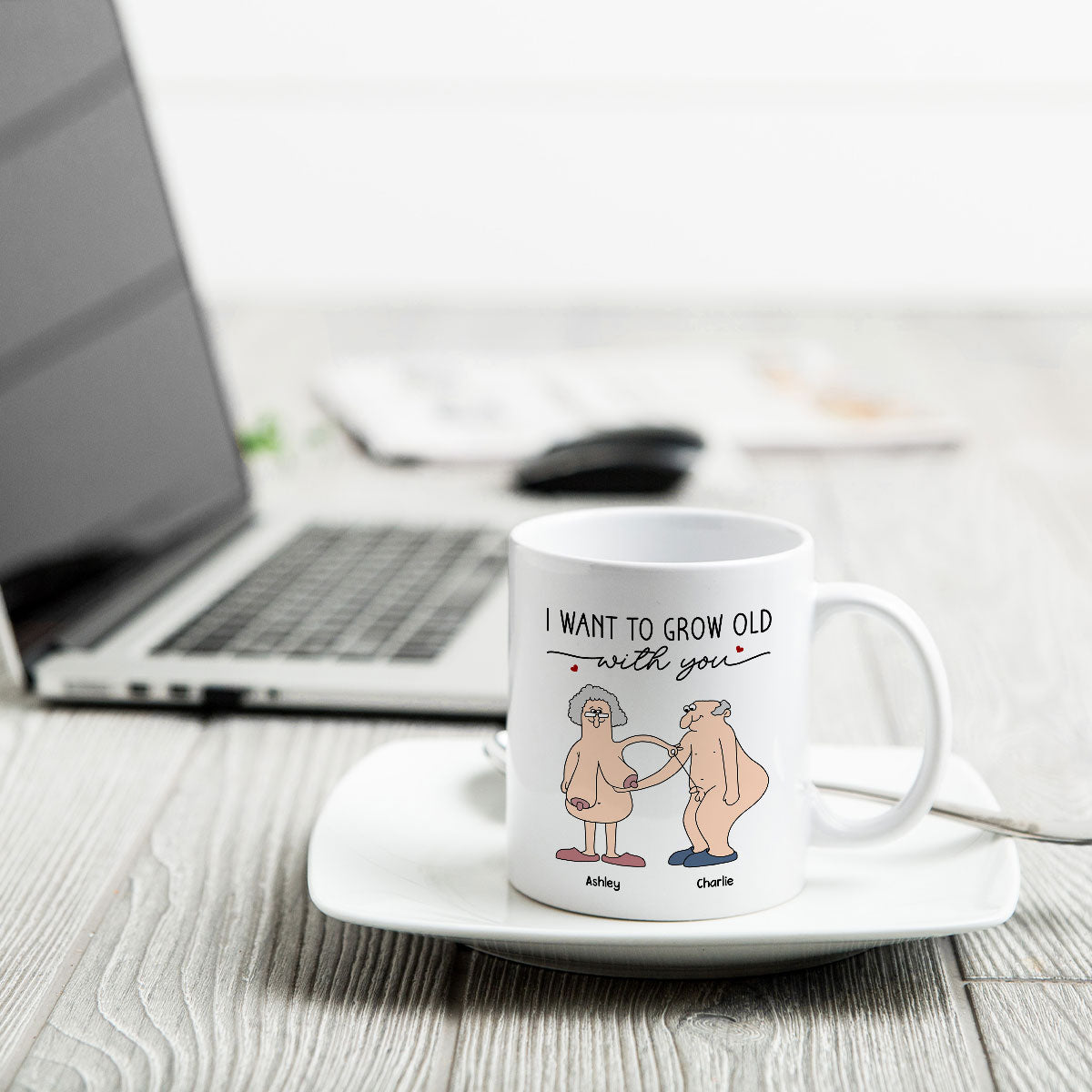 Want To Grow Old With You Funny Old Couple Anniversary Keepsake  Gift Personalized Mug