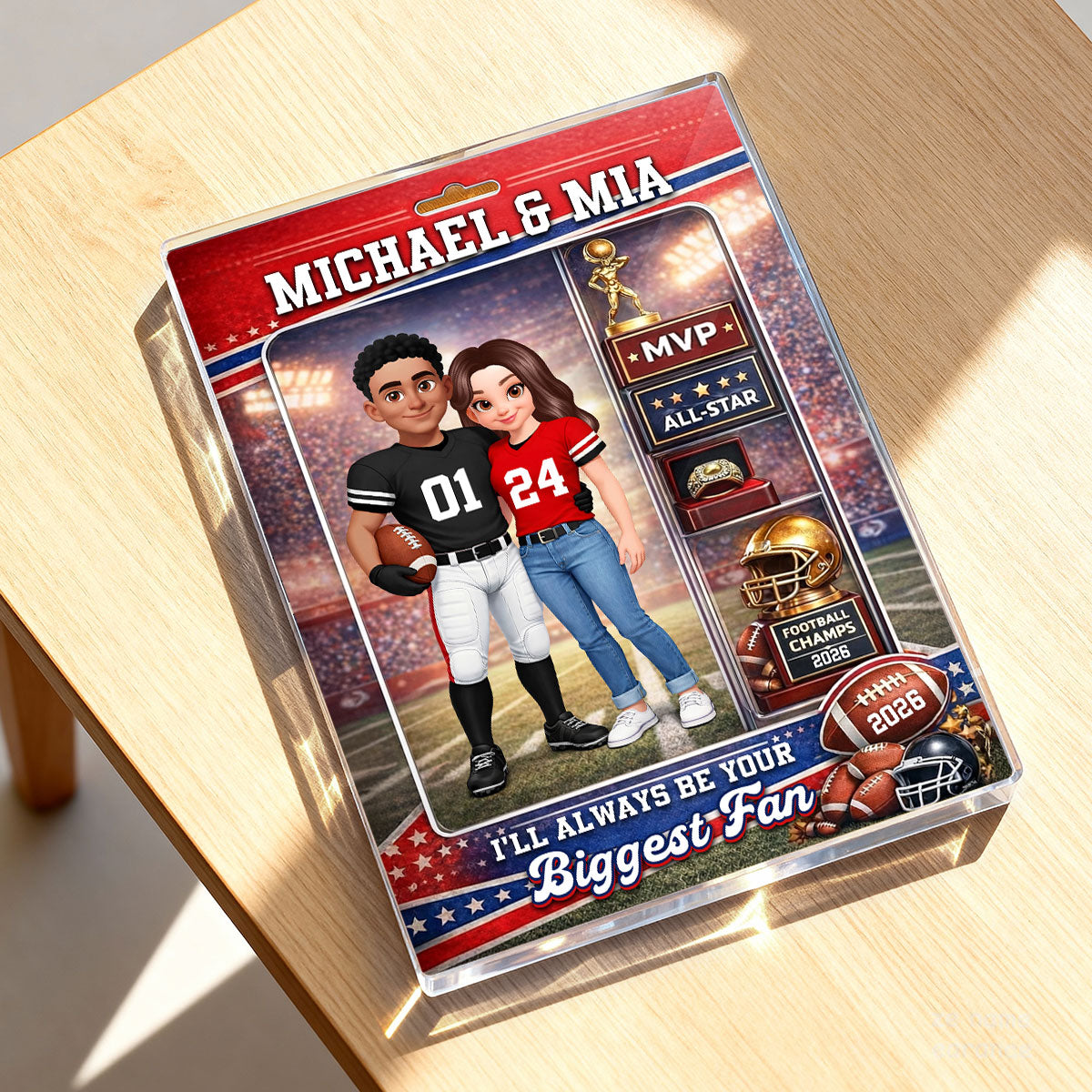 Football Couple Action Figure - Personalized Acrylic Block Plaque - Anniversary, Valentine's Day Gift, Gift For Him, Gift For Her