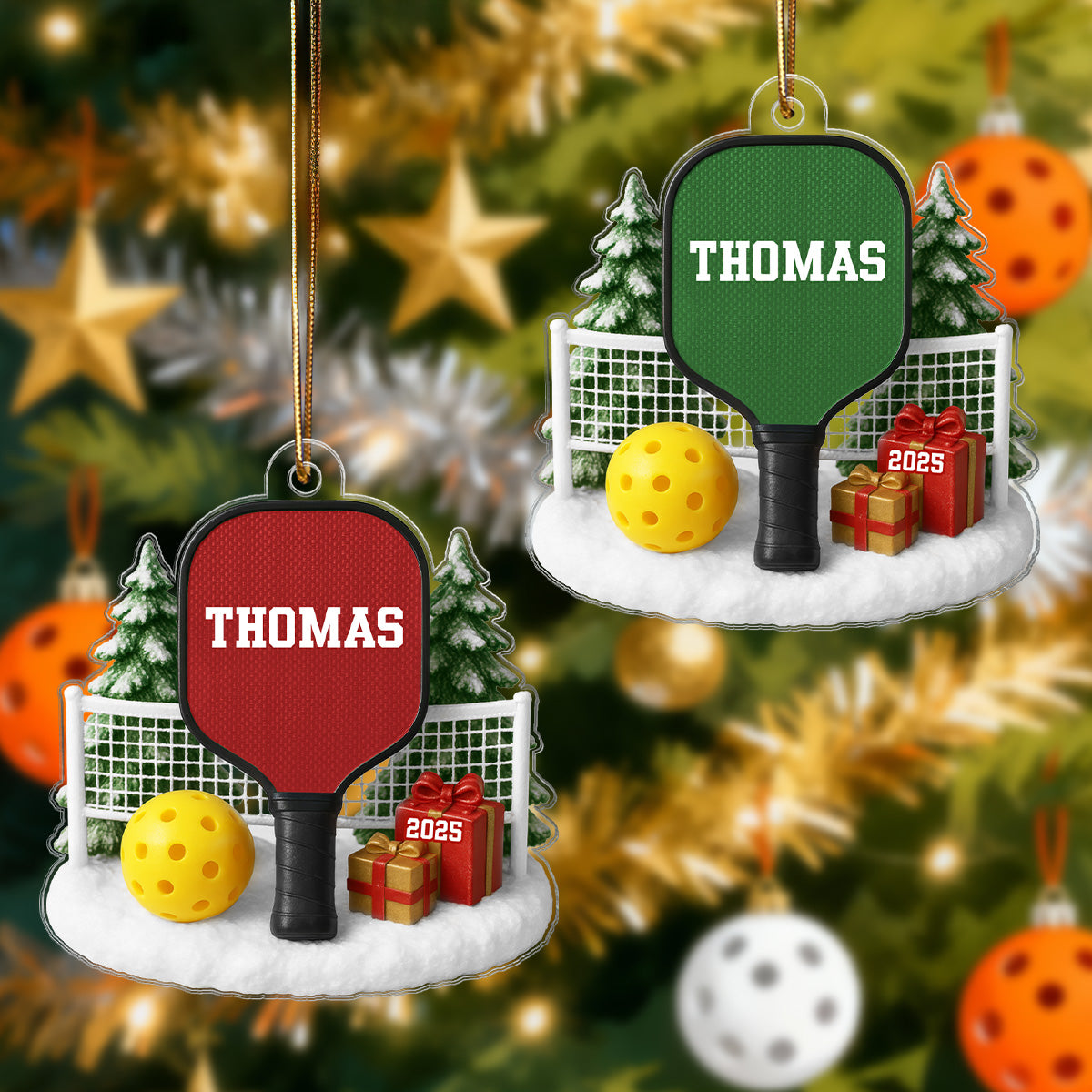 3D Effect Pickleball Things - Personalized Acrylic Ornament - Christmas Gift For Pickleball Players