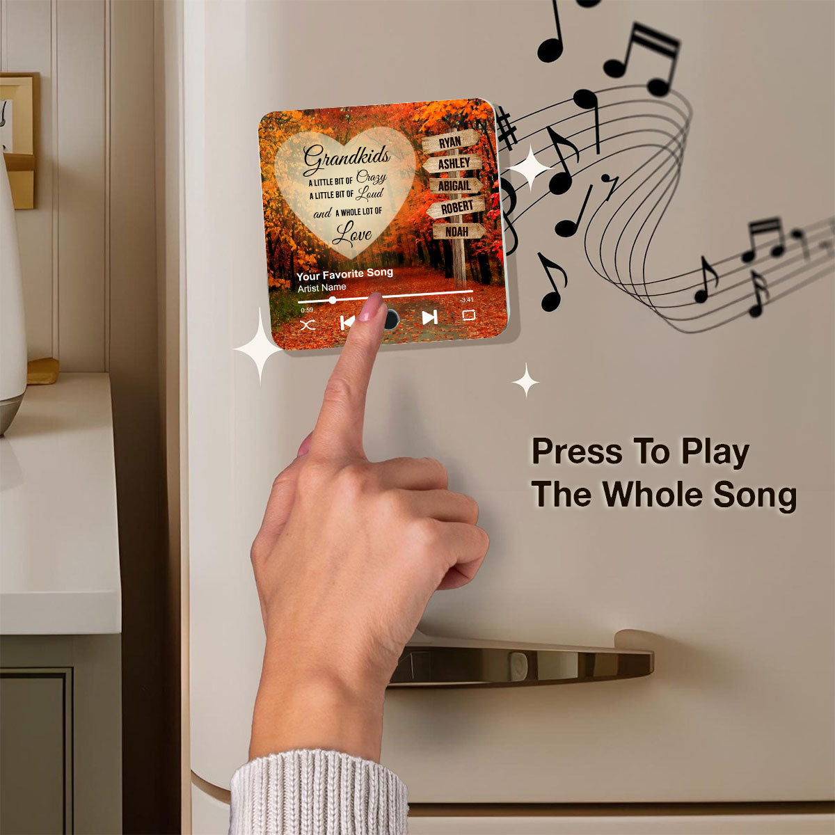 Grandkids Names On Street Sign Post Personalized Music Fridge Magnet, Perfect 2025 Gift For Mom For Grandma