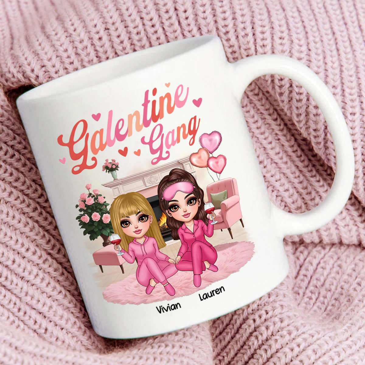 Galentine Gang Pretty Besties Sisters In House Personalized Mug,  Mug, Social Club, Besties Gift