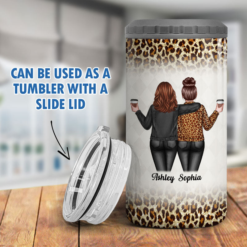 Back View Besties Leopard Another Year Of Bonding Personalized 4 In 1 Can Cooler