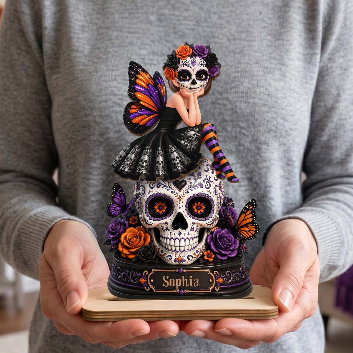 Sugar Skull Girl 2D Flat - Personalized Wooden Plaque - Halloween Decoration
