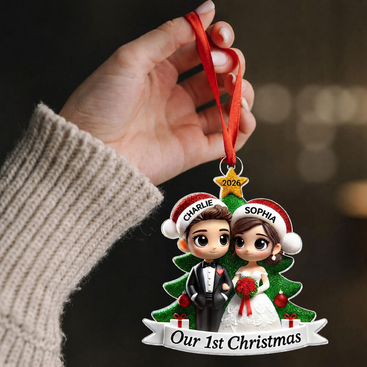 Our First Christmas Married Wedding Couple 2D Flat Acrylic Ornament, MR. & MRS. Gift