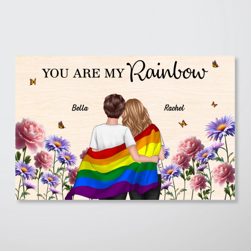 LGBTQ Couple Flag Birth Month Flower Personalized Poster, Pride Month Gift