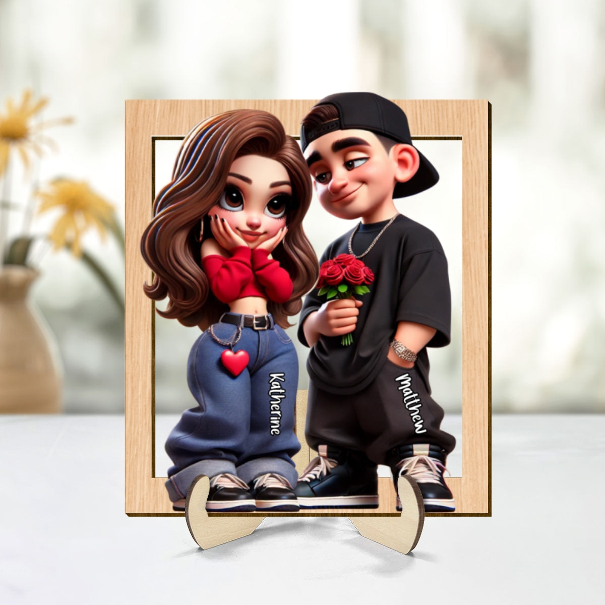 Personalized Y2K Couple 3D Effect Frame 2-Layer Wooden Plaque,  Gift, Anniversary Gift For Him For Her