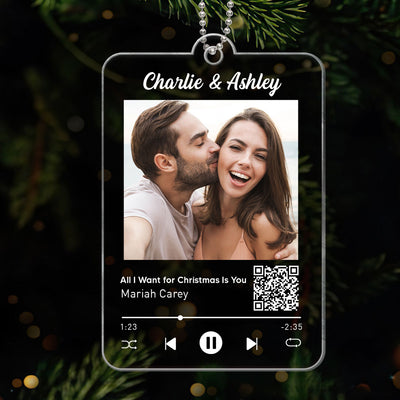 Custom Couple Photo Favorite Song Scannable QR Code Personalized Acrylic Ornament