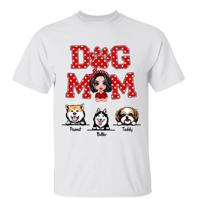 Dog Mom Doll Woman & Peeking Dog Polka Dot Personalized Shirt