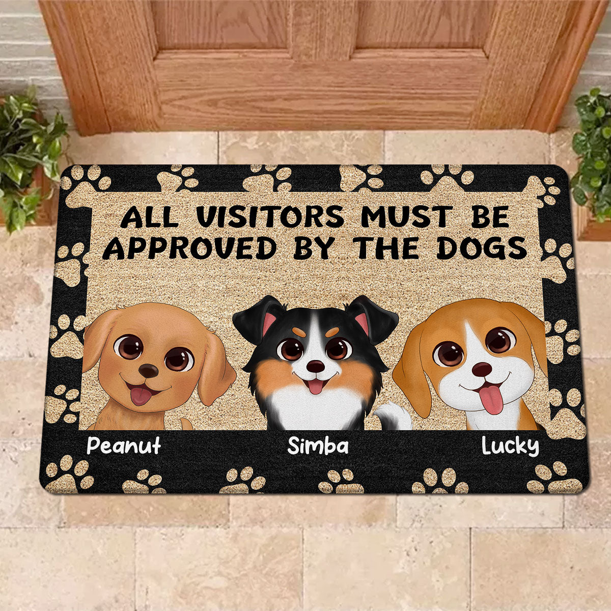 Paws Pattern Watercolor Cute Dogs Personalized Doormat