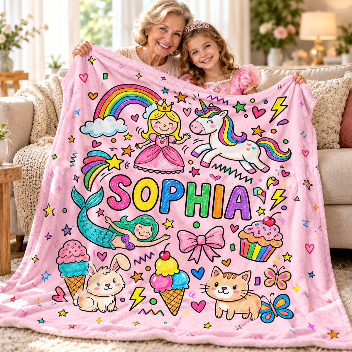Kid's Favorite Things Custom Name - Personalized Fleece Blanket - Custom Name & Favorite Things Blanket for Kids