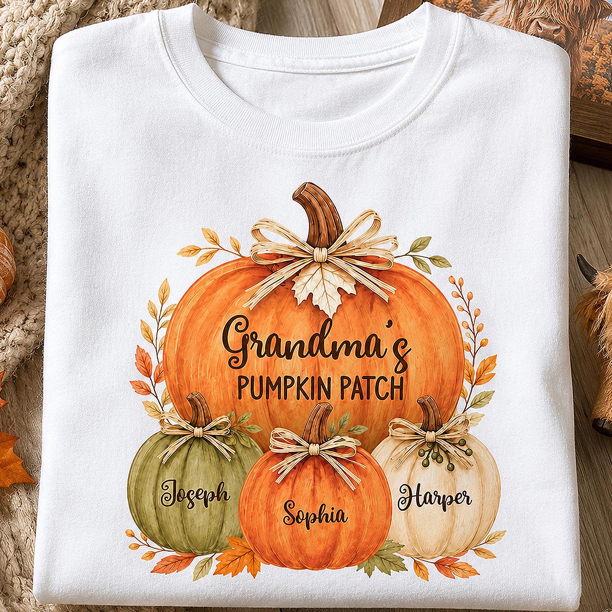 Grandma & Grandpa's Pumpkin Patch Watercolor - Personalized Shirt - Fall Season Gift For Grandparents