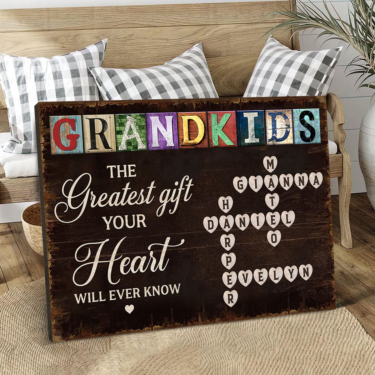Grandma To Us You Are The World Crossword Puzzle Art Personalized Wrapped Canvas