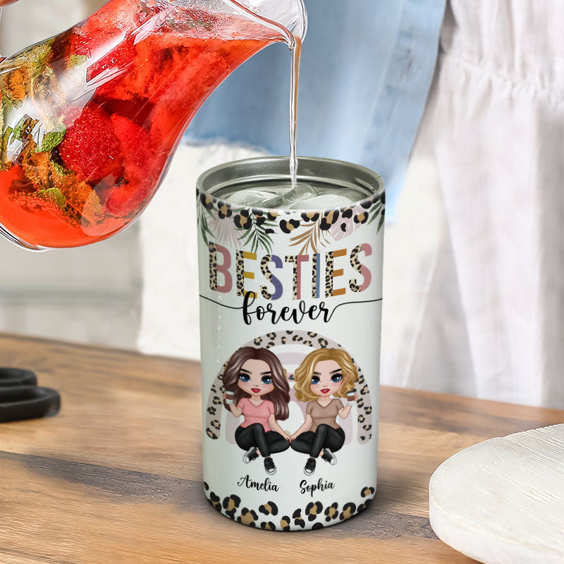 Besties Sisters Leopard Rainbow Personalized 4 In 1 Can Cooler