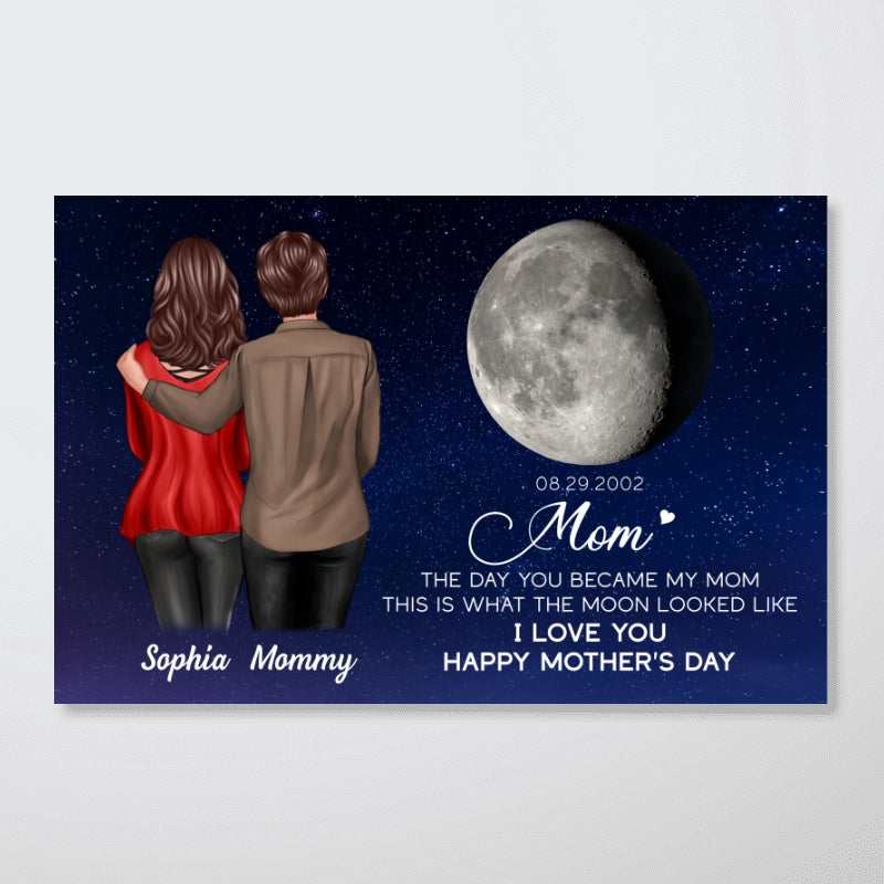 Custom Birthday Moon Phase The Day You Became My Mom Personalized Poster, Gift For Mom