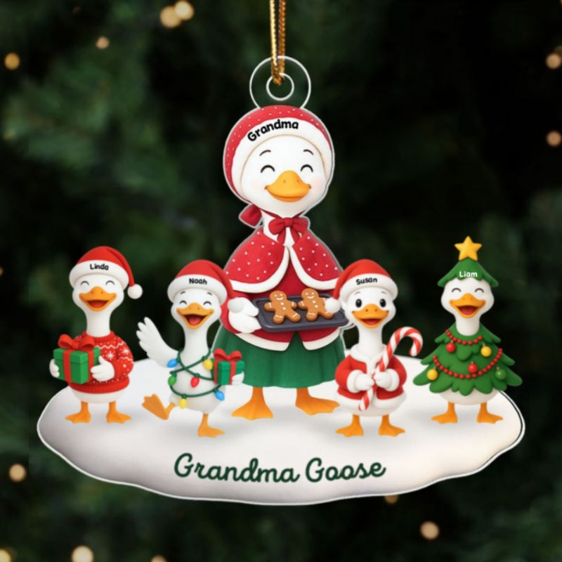 3D Effect Grandma Goose And Grandkids Personalized Acrylic Ornament, Christmas Gift For Grandma