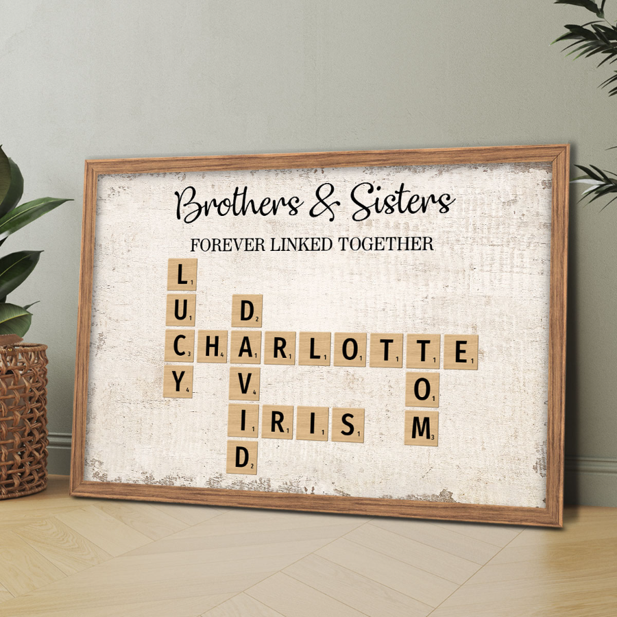 Brothers & Sisters Forever Linked Together Crossword Puzzle Art - Personalized Poster - Heartfelt Gift For Siblings, Family