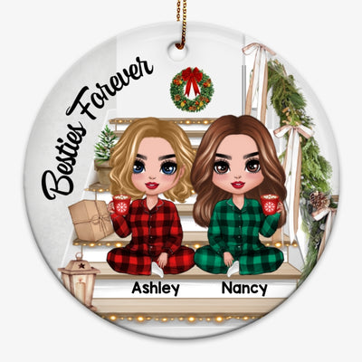 Doll Girls Besties Sisters On Christmas Stair Personalized Circle Ornament